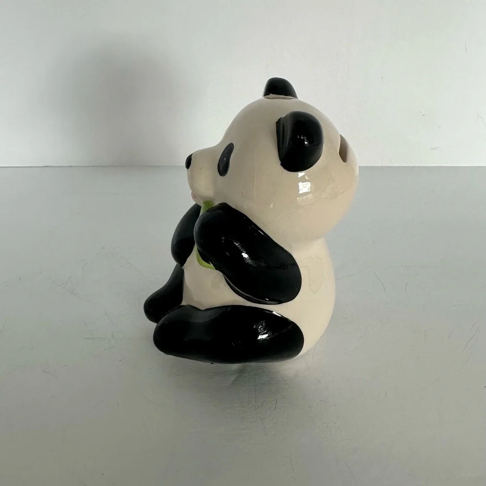 Daiso Panda Ceramic Sitting Bamboo Eating Piggy Bank Coin bank 4.5” h Figurine
